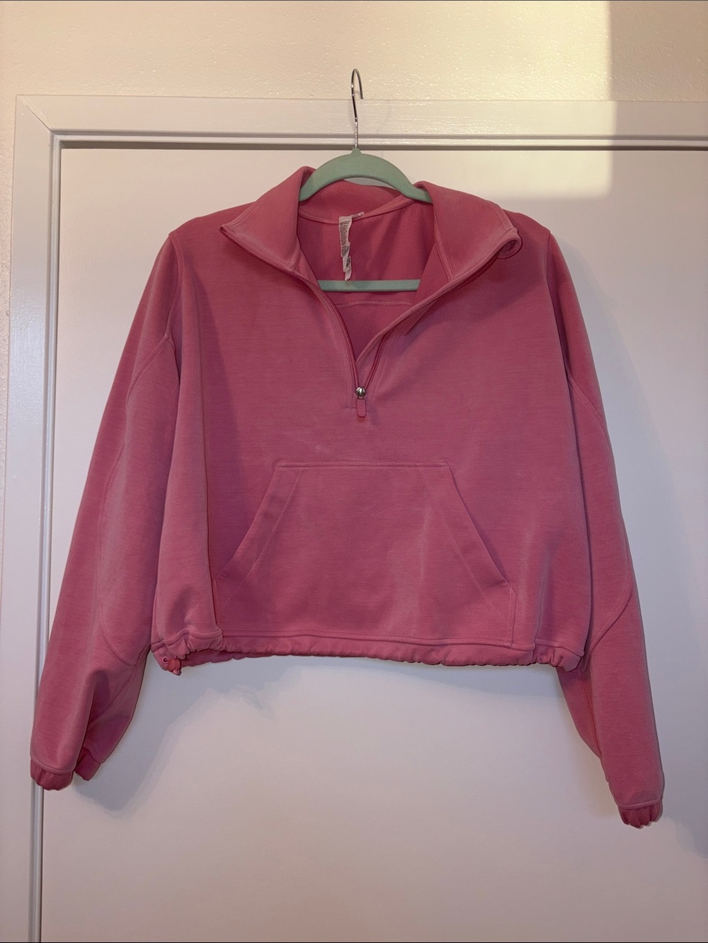lululemon half zip crop in bubblegum pink